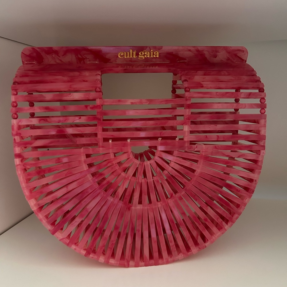 Cult Gaia Pink Clutch with Unique Acrylic Design